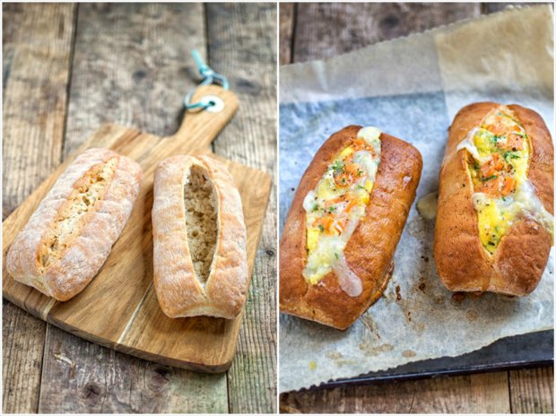 Vejce s lososem a kozím sýrem zapečené v chlebu  Foto: 