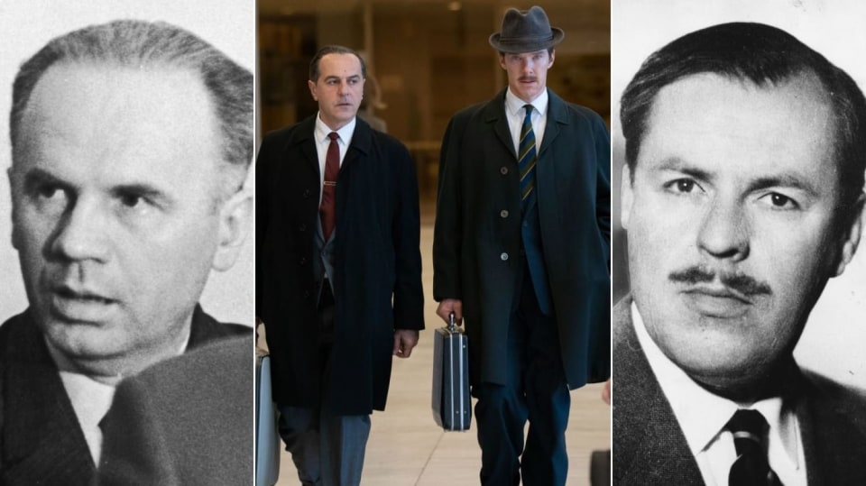 Greville Wynne a Oleg Peňkovskij ve skutečnosti a ve filmu Kurýr Greville Wynne a Oleg Peňkovskij ve skutečnosti a ve filmu Kurýr