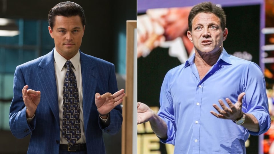 Leonardo DiCaprio jako Jordan Belfort vs. pravý Jordan Belfort Leonardo DiCaprio jako Jordan Belfort vs. pravý Jordan Belfort