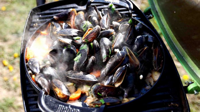 Slávky na bílém víně připravené na grilu Slávky na bílém víně připravené na grilu