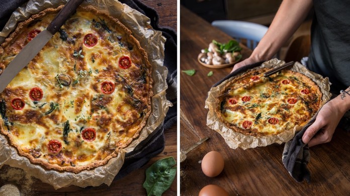 Nízkosacharidový quiche se špenátem a cherry rajčaty Nízkosacharidový quiche se špenátem a cherry rajčaty
