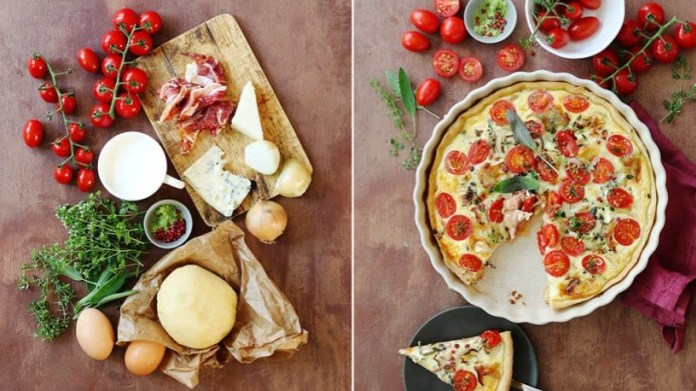 Slaný sýrový quiche s rajčátky a voňavými bylinkami Slaný sýrový quiche s rajčátky a voňavými bylinkami