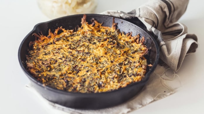 Gratinované batáty s kysaným zelím a chilli Gratinované batáty s kysaným zelím a chilli