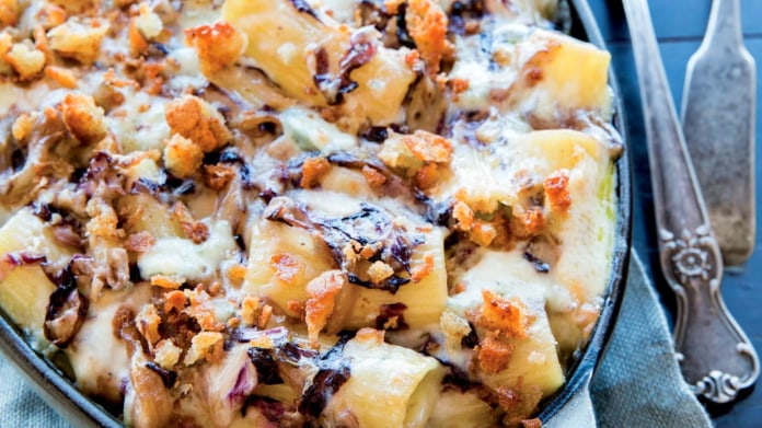 Zapečené rigatoni s gorgonzolou a čekankou Zapečené rigatoni s gorgonzolou a čekankou