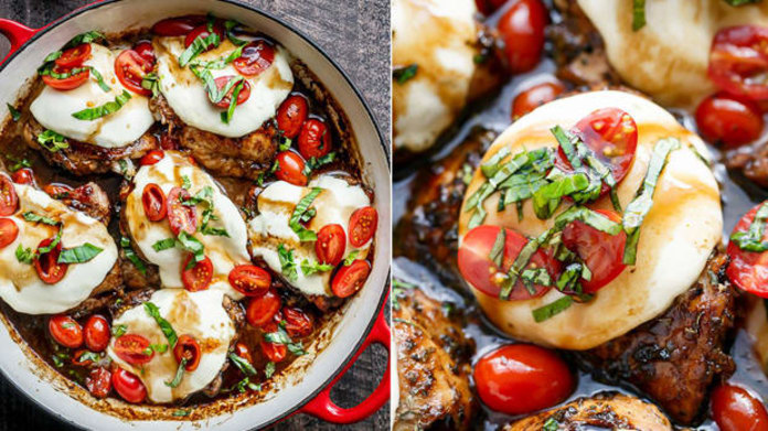 Kuřecí stehna s mozzarellou a rajčaty Kuřecí stehna s mozzarellou a rajčaty