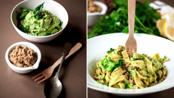Brokolicové tagliatelle s oříškovým parmazánem Brokolicové tagliatelle s oříškovým parmazánem
