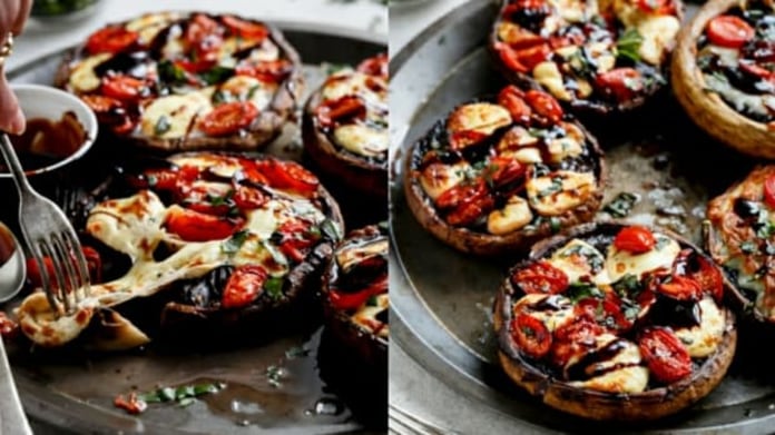 Plněné portobello houby ve stylu caprese Plněné portobello houby ve stylu caprese