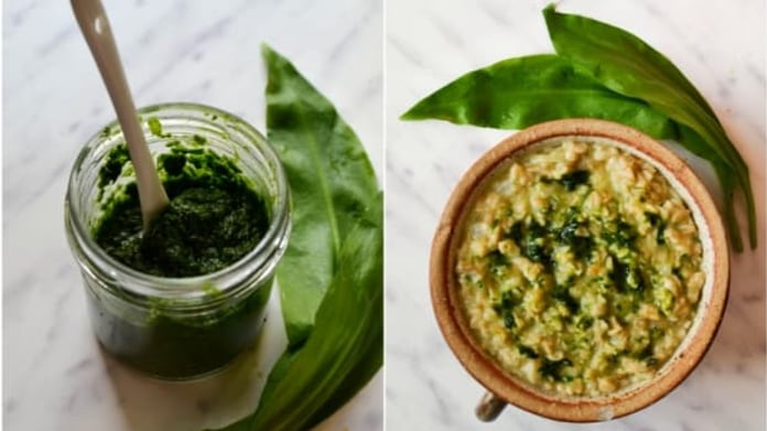 Slaná ovesná kaše s medvědím česnekem Slaná ovesná kaše s medvědím česnekem
