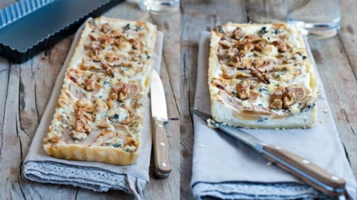 Hruškový koláč s mascarpone, gorgonzolou a ořechy Hruškový koláč s mascarpone, gorgonzolou a ořechy
