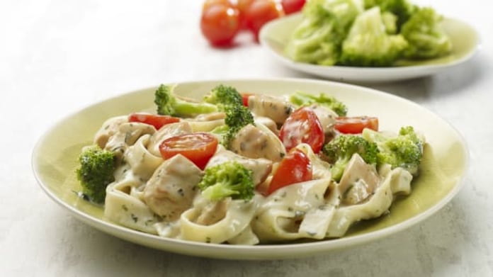 Tagliatelle s kuřecím masem, brokolicí a cherry rajčátky Tagliatelle s kuřecím masem, brokolicí a cherry rajčátky