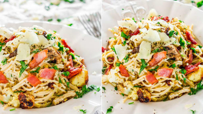 Carbonara s pečeným květákem Carbonara s pečeným květákem