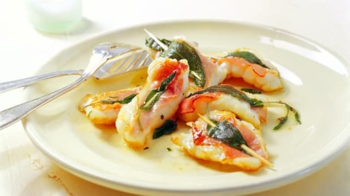 Mořský ďas alla saltimbocca Mořský ďas alla saltimbocca