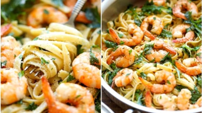 Fettuccine s krevetami a česnekem Fettuccine s krevetami a česnekem