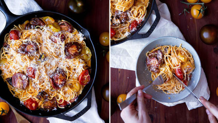 Špagety s pečenými rajčaty