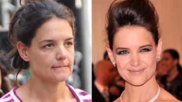 Herečka Katie Holmes nenalíčená a nalíčená Herečka Katie Holmes nenalíčená a nalíčená