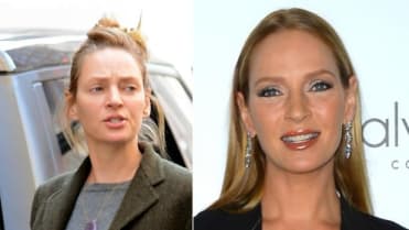 Herečka Uma Thurman nenalíčená a nalíčená Herečka Uma Thurman nenalíčená a nalíčená