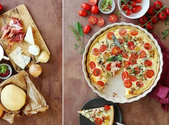 Slaný sýrový quiche s rajčátky a voňavými bylinkami Slaný sýrový quiche s rajčátky a voňavými bylinkami