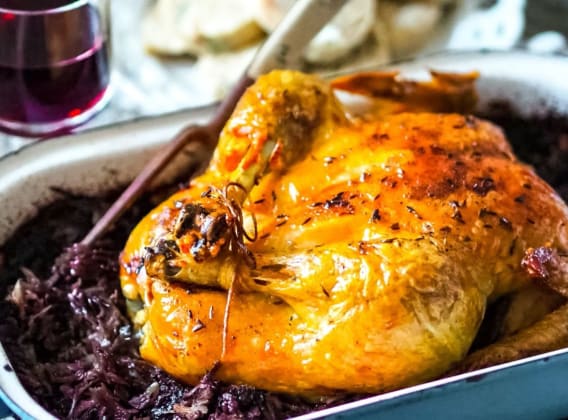 Pečené kuře ala kachna s červeným zelím Pečené kuře ala kachna s červeným zelím
