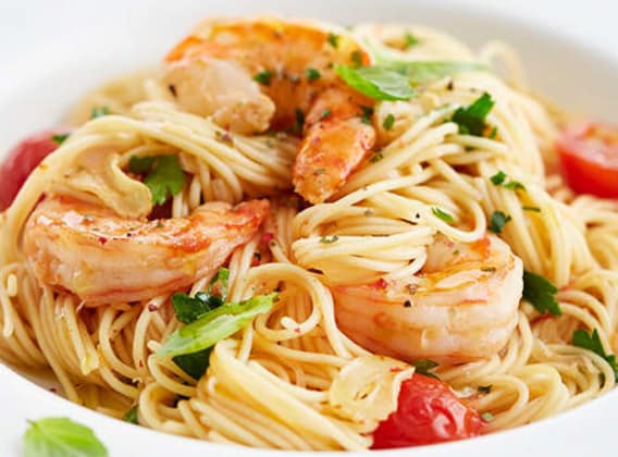 Linguine s tygřími krevetami Linguine s tygřími krevetami