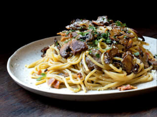 Špagety alla carbonara s hříbky Špagety alla carbonara s hříbky