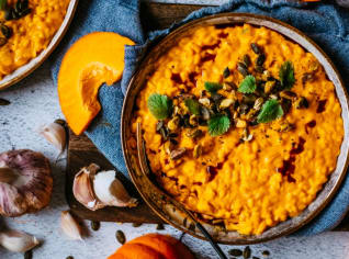 Krémové risotto z dýně, pečeného česneku a ricotty Krémové risotto z dýně, pečeného česneku a ricotty