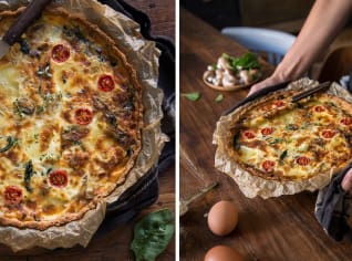 Nízkosacharidový quiche se špenátem a cherry rajčaty Nízkosacharidový quiche se špenátem a cherry rajčaty