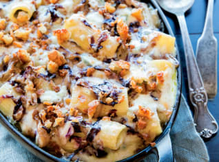 Zapečené rigatoni s gorgonzolou a čekankou Zapečené rigatoni s gorgonzolou a čekankou