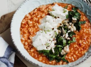 Risotto z pečených paprik s mozzarellou Risotto z pečených paprik s mozzarellou