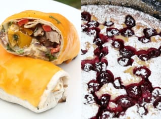 Tortilla z grilované vepřové panenky a třešňový clafoutis. Tortilla z grilované vepřové panenky a třešňový clafoutis.