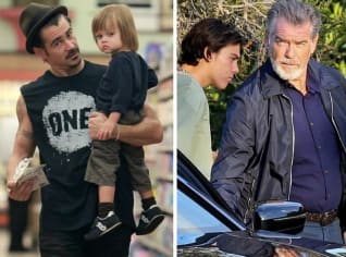 Colin Farrell se synem Henrym (2011). Pierce Brosnan se synem Parisem (2019). Colin Farrell se synem Henrym (2011). Pierce Brosnan se synem Parisem (2019).
