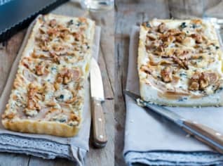 Hruškový koláč s mascarpone, gorgonzolou a ořechy Hruškový koláč s mascarpone, gorgonzolou a ořechy