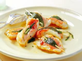 Mořský ďas alla saltimbocca Mořský ďas alla saltimbocca