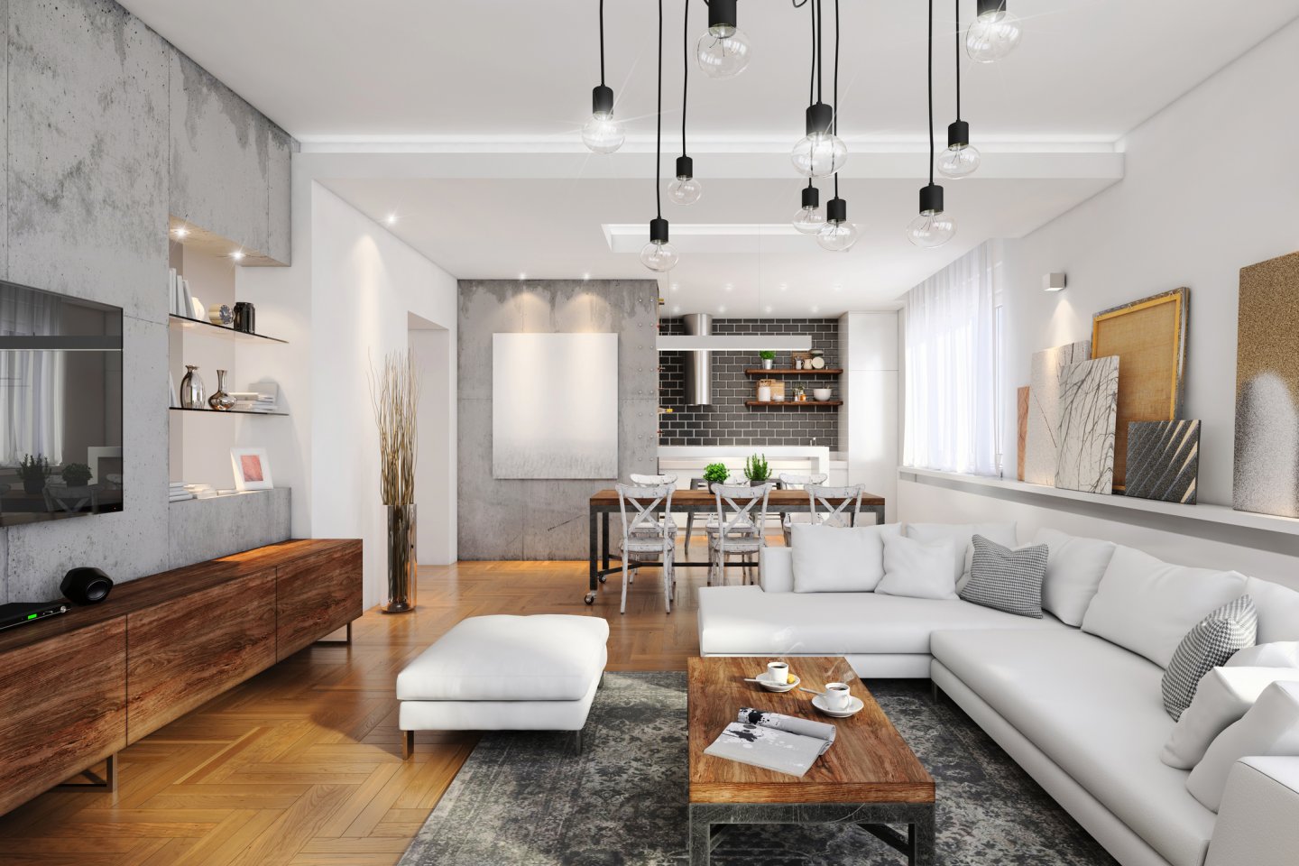 Moderní interiér s betonovými prvky. Moderní interiér s betonovými prvky.