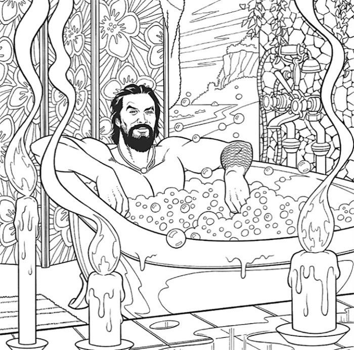 Jason Momoa relaxující ve vaně. Jason Momoa relaxující ve vaně.