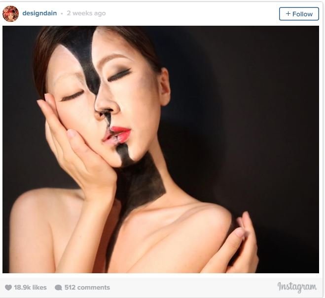 Korejka si na obličej dokáže namalovat perfektní iluze. Korejka si na obličej dokáže namalovat perfektní iluze.