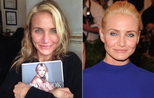 Herečka Cameron Diaz nenalíčená a nalíčená Herečka Cameron Diaz nenalíčená a nalíčená