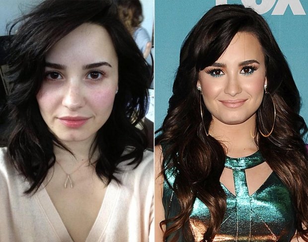 Zpěvačka Demi Lovato nenalíčená a nalíčená Zpěvačka Demi Lovato nenalíčená a nalíčená