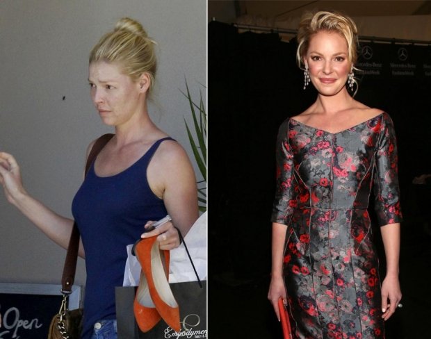 Herečka Katherine Heigl nenalíčená a nalíčená Herečka Katherine Heigl nenalíčená a nalíčená