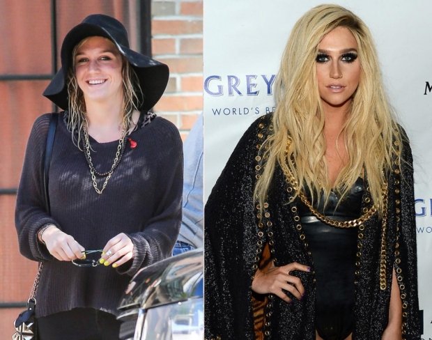 Zpěvačka Kesha nenalíčená a nalíčená Zpěvačka Kesha nenalíčená a nalíčená