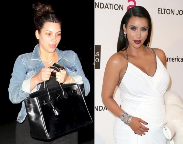Modelka Kim Kardashian nenalíčená a nalíčená Modelka Kim Kardashian nenalíčená a nalíčená