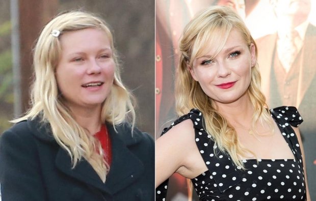 Herečka Kirsten Dunst nenalíčená a nalíčená Herečka Kirsten Dunst nenalíčená a nalíčená