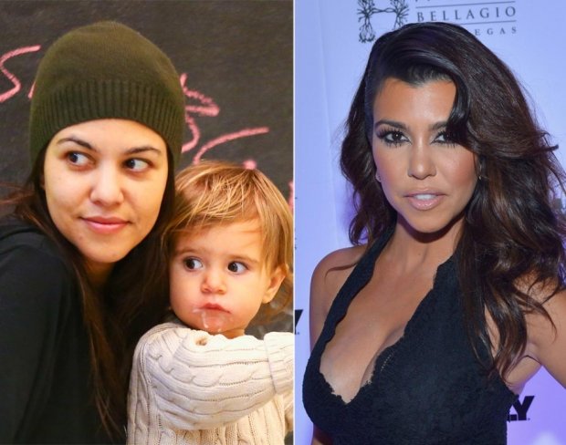 Modelka Kourtney Kardashian nenalíčená a nalíčená Modelka Kourtney Kardashian nenalíčená a nalíčená