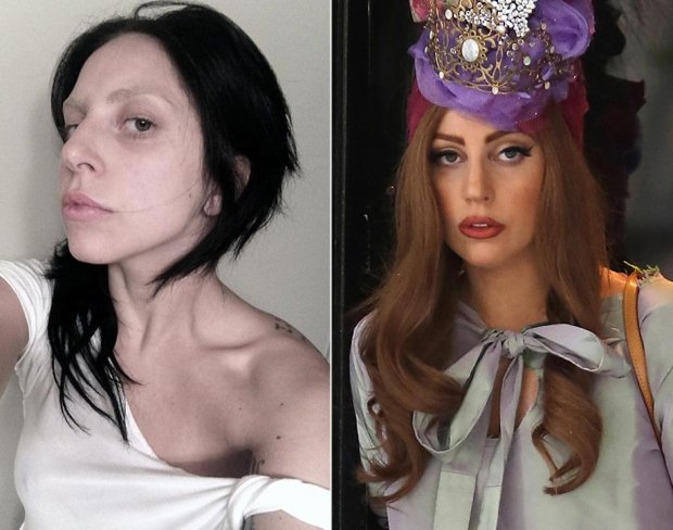 Zpěvačka Lady Gaga nenalíčená a nalíčená Zpěvačka Lady Gaga nenalíčená a nalíčená