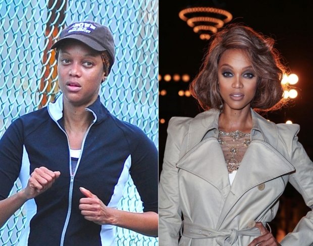 Topmodelka Tyra Banks nenalíčená a nalíčená Topmodelka Tyra Banks nenalíčená a nalíčená