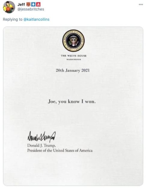 Co napsal Trump na vzkaz prezidentu Bidenovi? Co napsal Trump na vzkaz prezidentu Bidenovi?