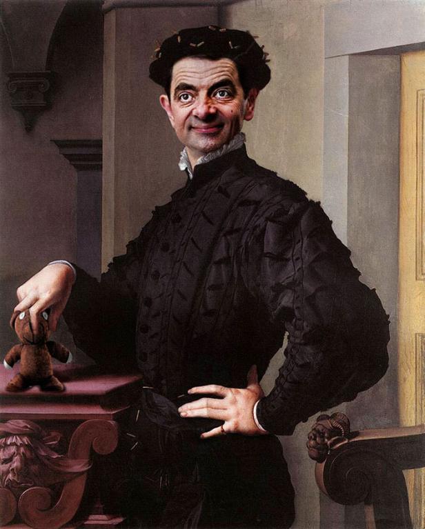 Mr. Bean digitálně zapracovaný do historických portrétů... Původně "Portrét mladého muže s knihou" Agnolo Bronzina Mr. Bean digitálně zapracovaný do historických portrétů... Původně "Portrét mladého muže s knihou" Agnolo Bronzina